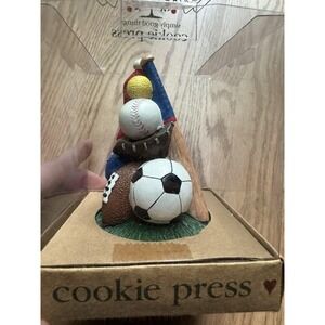 Shaker Hearth Cookie Press Stoneware Sports Theme Soccer Football Baseball‎ 1997